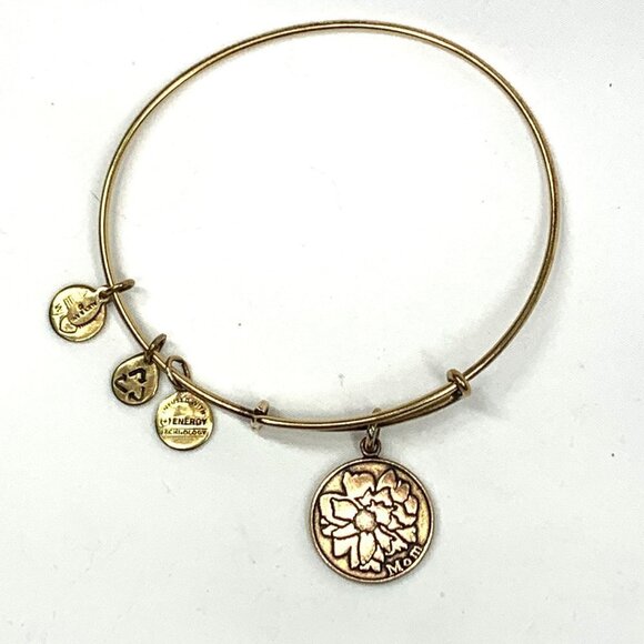 Alex and Ani Mom Flower Charm Bracelet Gold Finish - Expands 2"- 3.5" - Picture 1 of 2